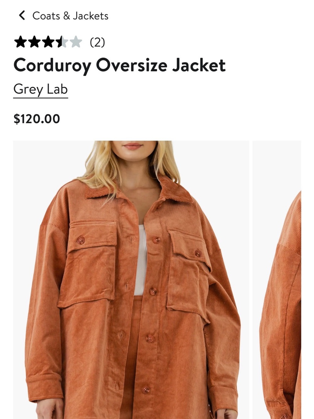 BNWT size Small Grey Lab Corduroy Oversize Jacket - Rust